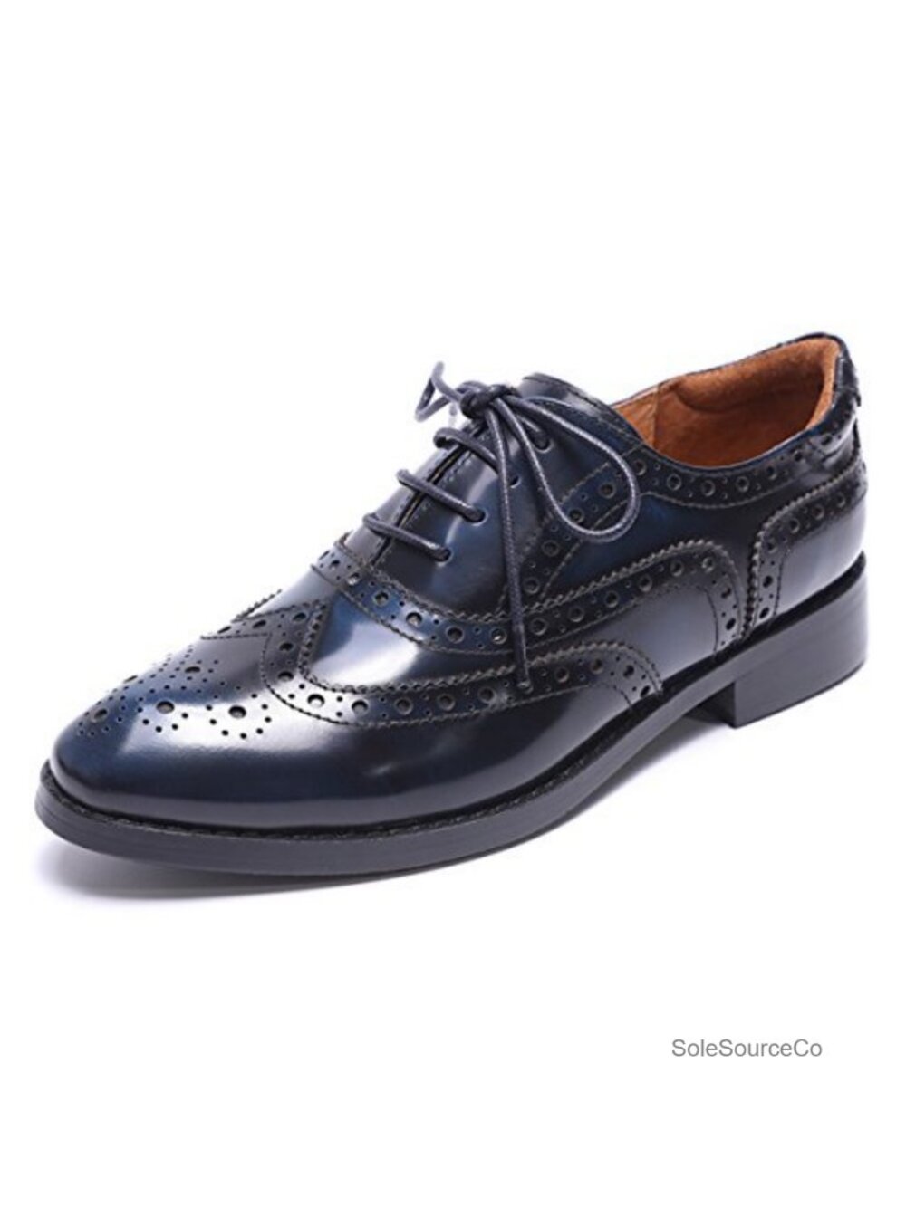 Women's Leather Perforated Lace-up Oxford Brogue Wingtip Shoes